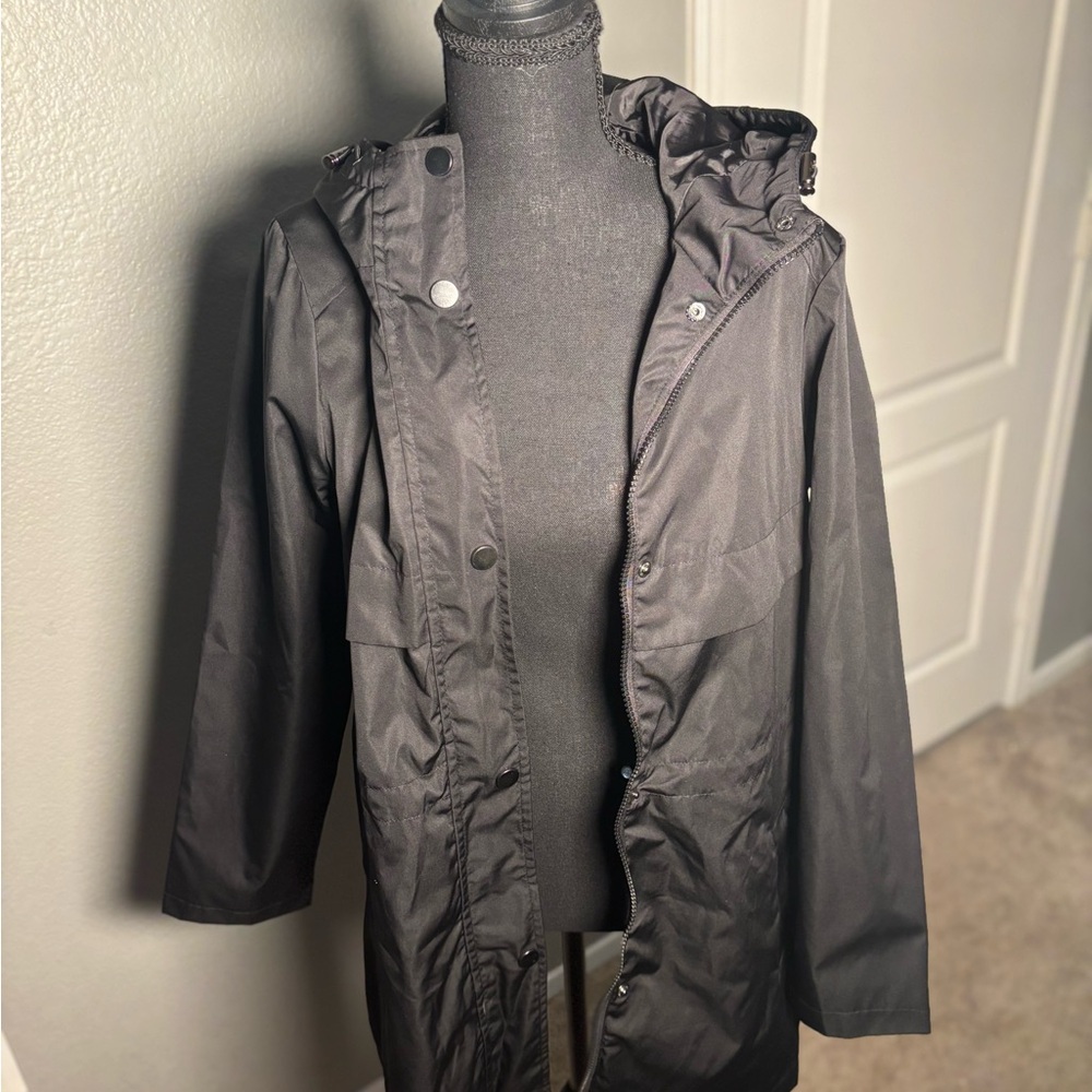 Black Hooded Raincoat